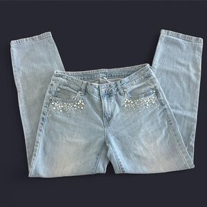 Jennifer Lopez Distressed Denim Jeans in Light Blue